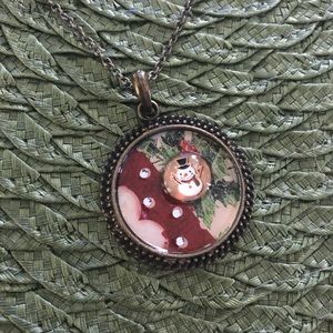 Christmas Holiday Snowman Crystal Necklace oOaK